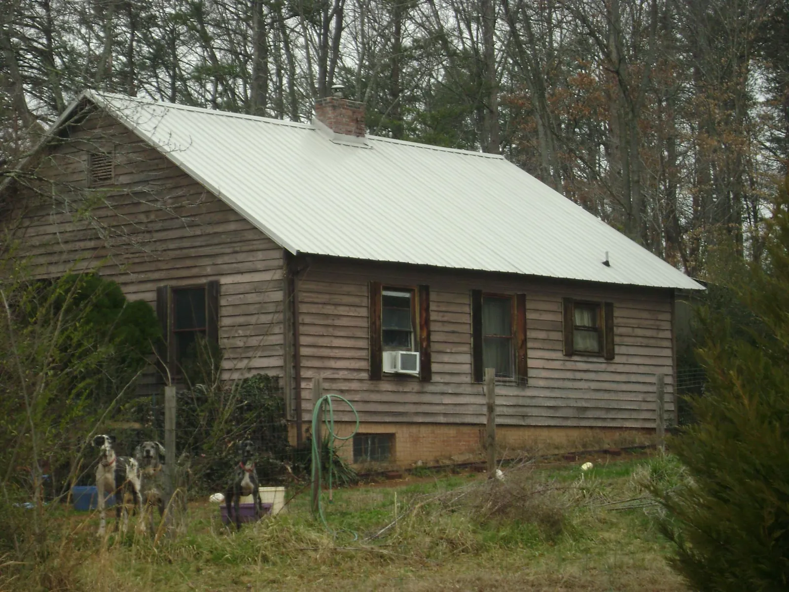 White metal roof on an old wood sided farmhouse, from a Asphalt Shingle Roof Repair job in Philpot